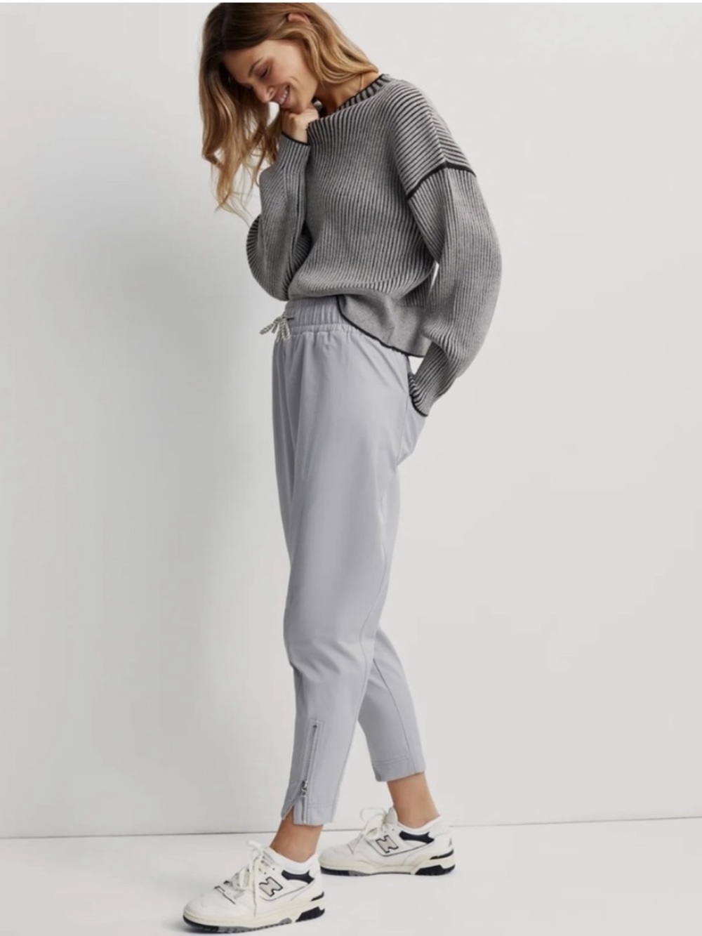 Varley Eastwood Gray Cargo Pant Small Minimalist Sheen Twill Womens